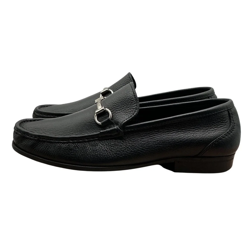 Sandro Moscoloni Malibu Black Pebbled Leather Bit Loafers Mens 10D Made in Spain
